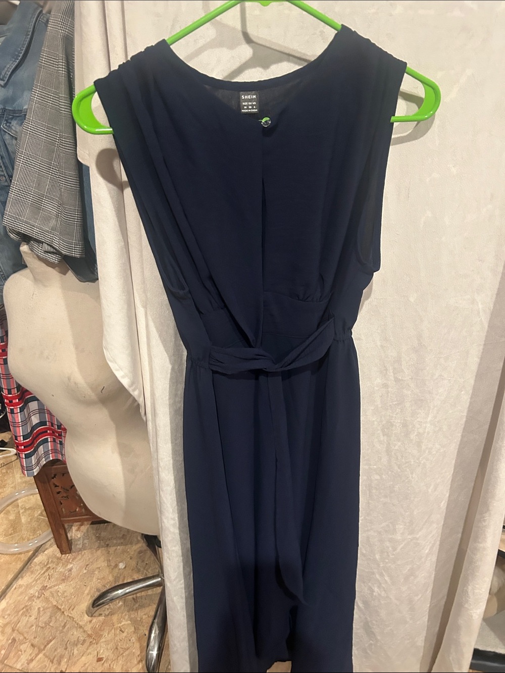 SHEIN Navy Belted Sleeveless Midi Dress